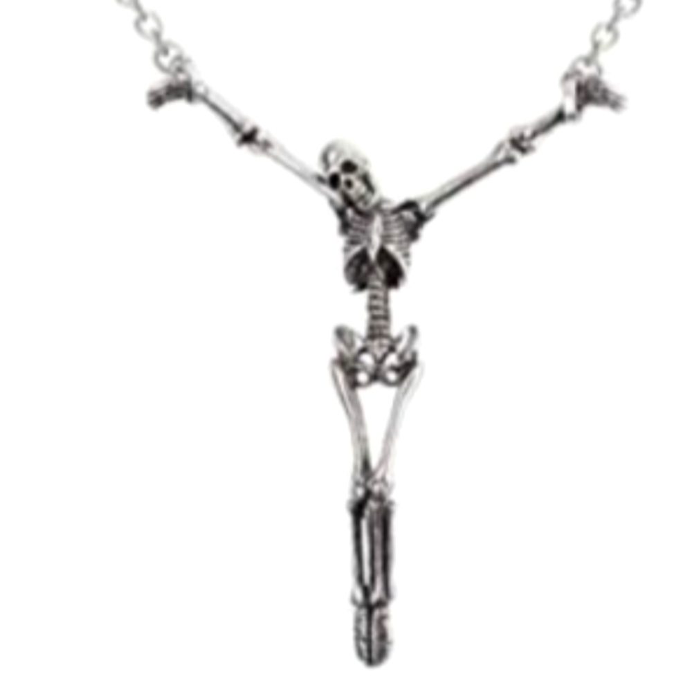 Fine English Pewter Hanging Skeleton Pendant Necklace